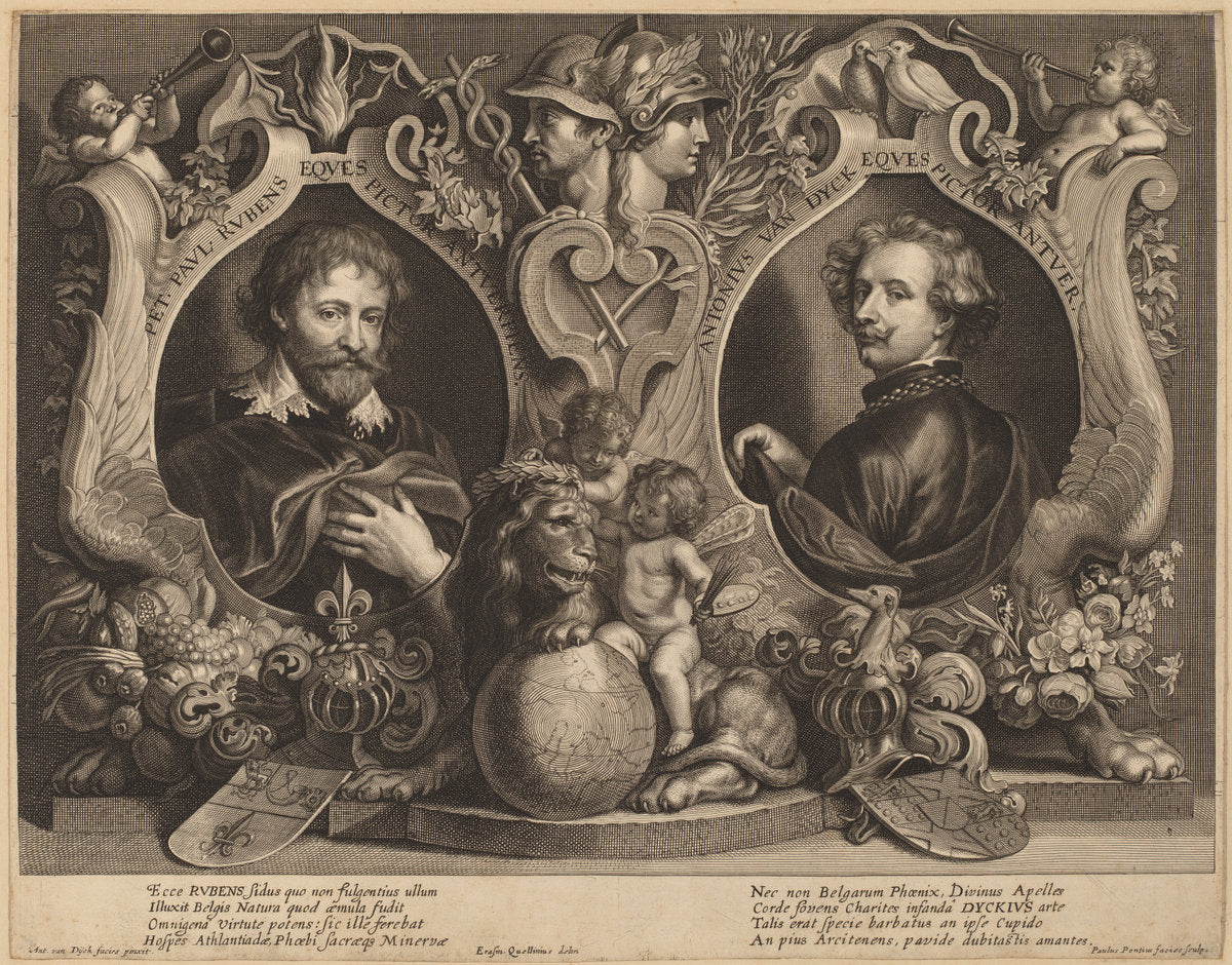 Rubens and van Dyck, a Double Portrait by Paulus Pontius, after Sir Anthony van Dyck and Erasmus Quellinus II (Flemish, 1603 - 1658), 16X12"(A3)Poster Print