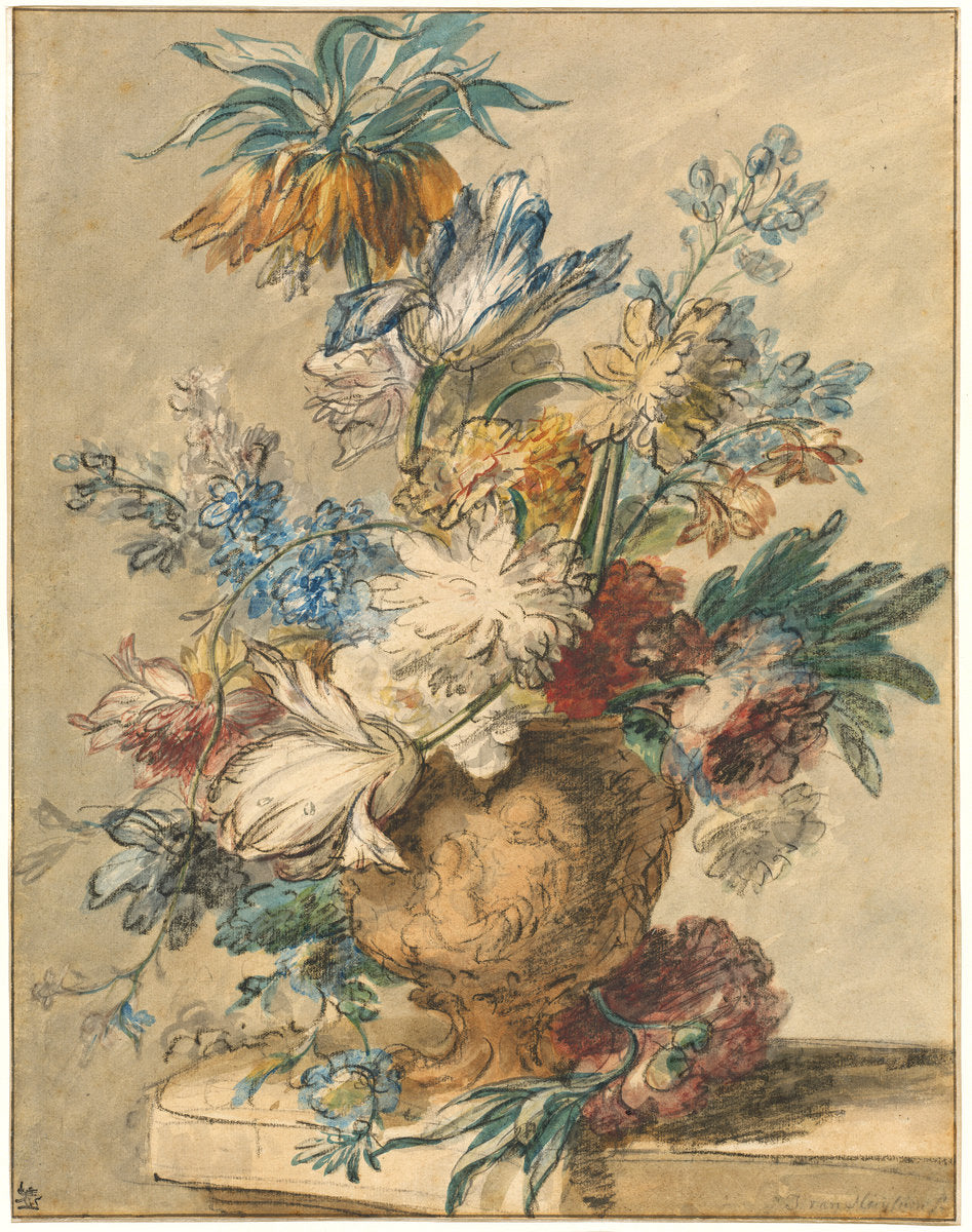 Bouquet of Spring Flowers in a Terracotta Vase by Jan van Huysum (Dutch, 1682 - 1749), 16X12"(A3)Poster Print