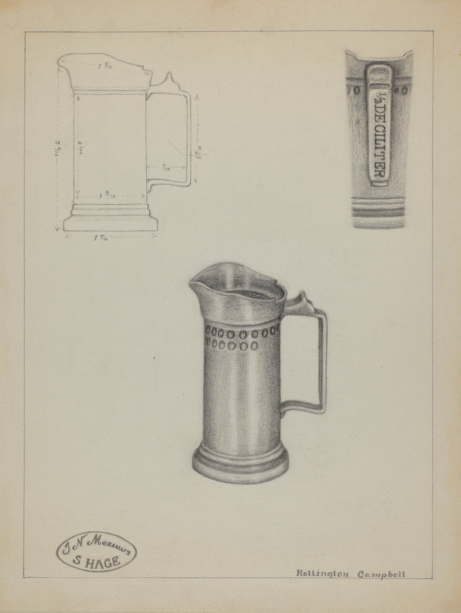 Pewter Pitcher by Rollington Campbell (American, active c. 1935), 16X12"(A3)Poster Print