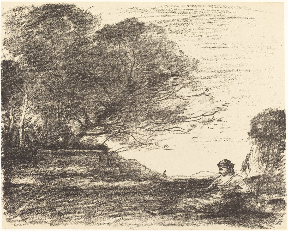 Sappho (Sapho) by Jean-Baptiste-Camille Corot (French, 1796 - 1875), 16X12"(A3)Poster Print