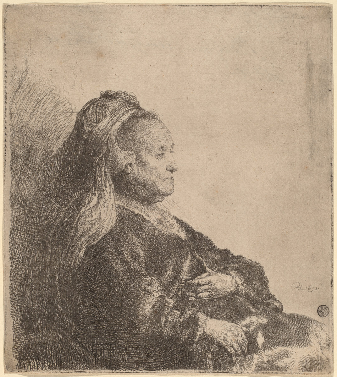 The Artist's Mother Seated, in an Oriental Headdress by Rembrandt van Rijn (Dutch, 1606 - 1669), 16X12"(A3)Poster Print