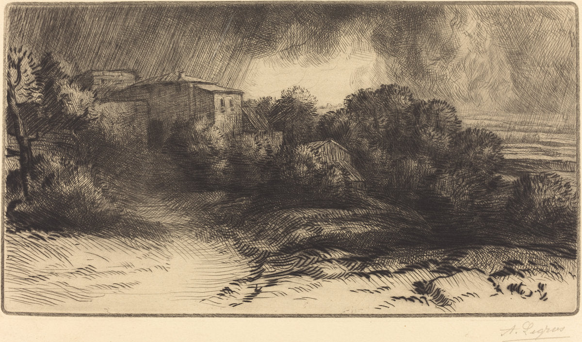 View of a Farm Seen in a Storm (La ferme de Brieux (Effet d'orage)) by Alphonse Legros (French, 1837 - 1911), 16X12"(A3)Poster Print