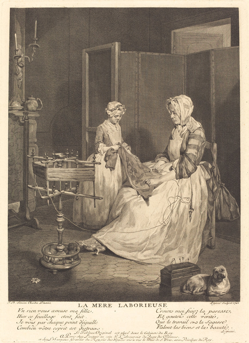 La Mere laborieuse by Bernard Lepicie after Jean Siméon Chardin (French, 1698 - 1755), 16X12"(A3)Poster Print