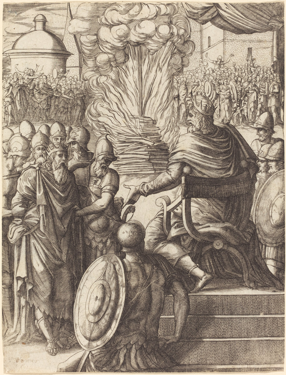 Heraclius Sentencing the Tyrant Phocas by Pierre Woeiriot (French, 1532 - 1599), 16X12"(A3)Poster Print