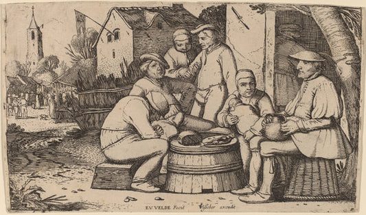 Peasants Lunching in Open Air by Esaias van de Velde I (Dutch, c. 1590 - 1630), 16X12"(A3)Poster Print