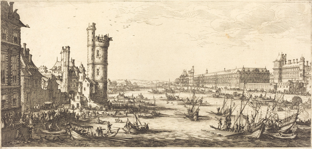 View of the Louvre by Jacques Callot (French, 1592 - 1635), 16X12"(A3)Poster Print