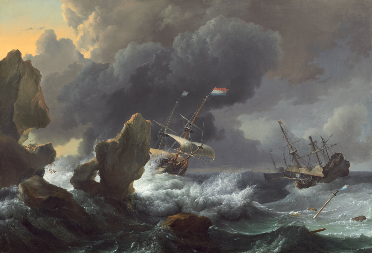 Ships in Distress off a Rocky Coast by Ludolf Backhuysen (Dutch, 1630 - 1708), 16X12"(A3)Poster Print