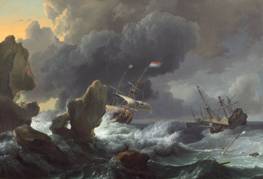 Ships in Distress off a Rocky Coast by Ludolf Backhuysen (Dutch, 1630 - 1708), 16X12"(A3)Poster Print