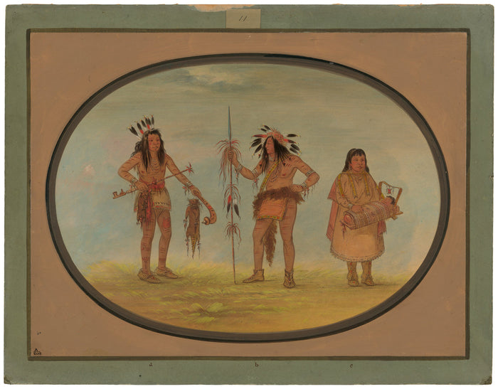 Two Ojibbeway Warriors and a Woman by George Catlin (American, 1796 - 1872), 16X12