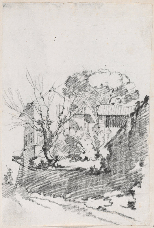 Houses beside a Road in Italy by Joseph-Marie Vien (French, 1716 - 1809), 16X12"(A3)Poster Print