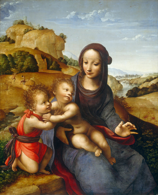 Madonna and Child with the Infant Saint John by Attributed to Fernando Yáñez de la Almedina (Spanish, active 1505/1531), 16X12"(A3)Poster Print