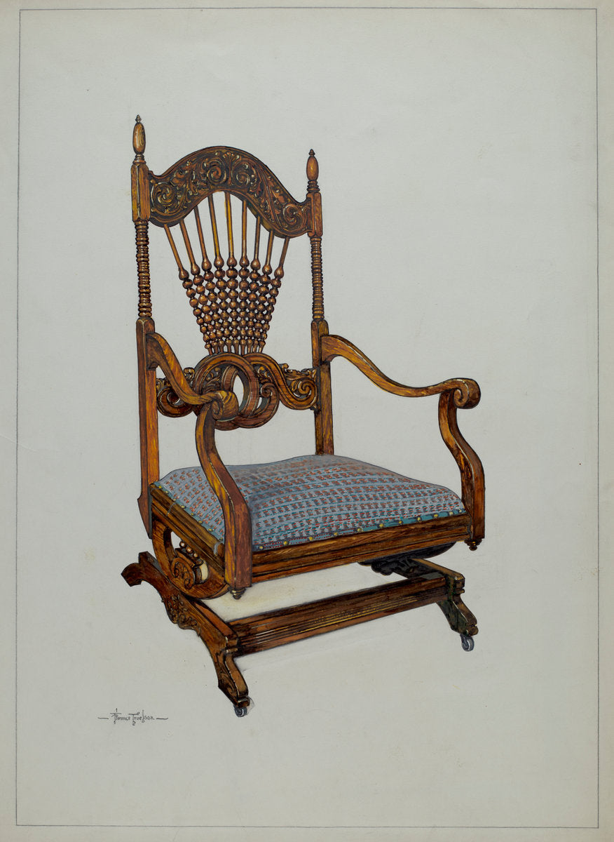 Carved Oak Chair by Florence Truelson (American, 1901 - 1959), 16X12"(A3)Poster Print