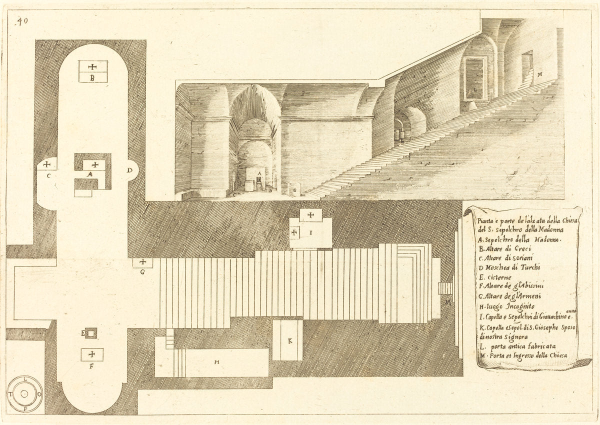 Plan and Part of the Elevation of the Church of the Holy Sepulchre of the Madonna by Jacques Callot (French, 1592 - 1635), 16X12"(A3)Poster Print