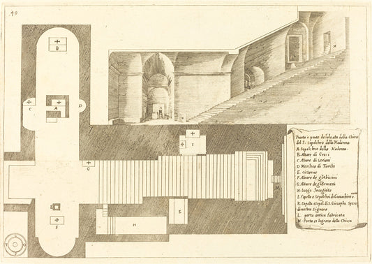 Plan and Part of the Elevation of the Church of the Holy Sepulchre of the Madonna by Jacques Callot (French, 1592 - 1635), 16X12"(A3)Poster Print