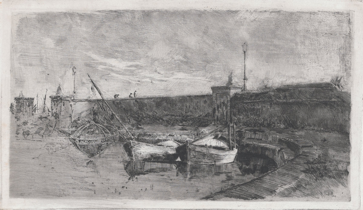 The Harbor at Viareggio [La Darsena] by Uberto dell'Orto (Italian, 1848 - 1895), 16X12"(A3)Poster Print