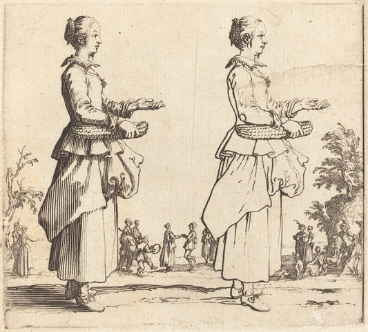 Peasant Woman with Basket, in Profile,  Facing Right by Jacques Callot (French, 1592 - 1635), 16X12"(A3)Poster Print