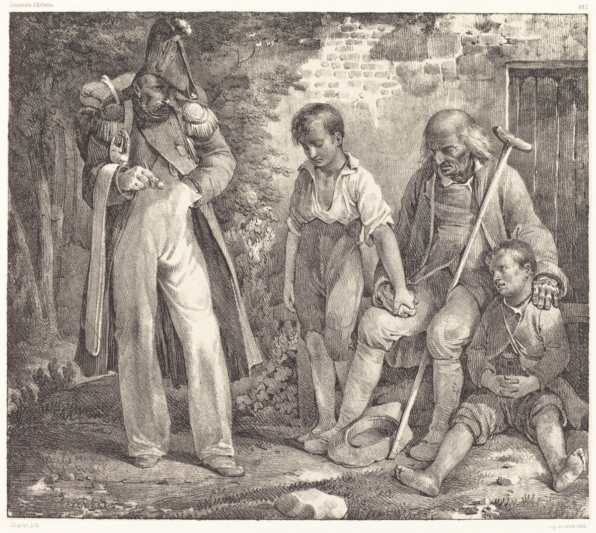 L'Aumône by Nicolas-Toussaint Charlet (French, 1792 - 1845), 16X12"(A3)Poster Print