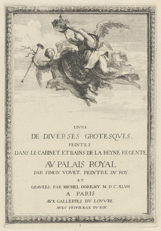 Title Page by Michel Dorigny, after Simon Vouet (French, 1617 - 1665), 16X12"(A3)Poster Print