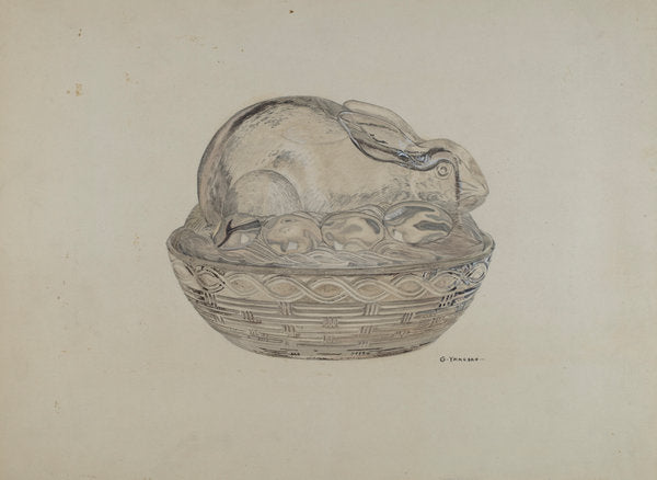Covered Rabbit Dish by George Yanosko (American, active c. 1935), 16X12"(A3)Poster Print