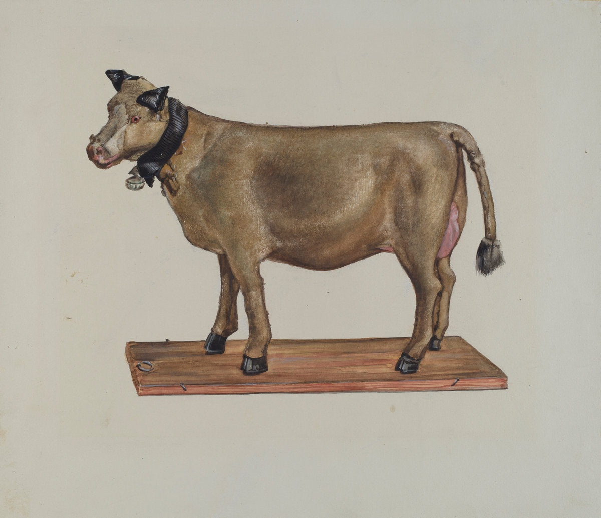 Toy Cow on Stand by James McLellan (American, active c. 1935), 16X12"(A3)Poster Print