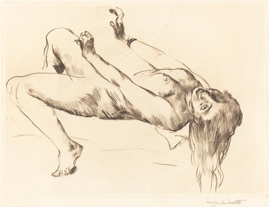 Reclining Female Nude - Study for "Joseph and Potiphar's Wife" (Liegender Weiblicher Akt. Studie zu Joseph und Potiphar) by Lovis Corinth (German, 1858 - 1925), 16X12"(A3)Poster Print