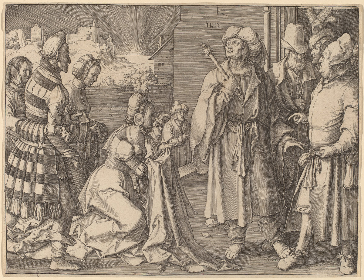 Potiphar's Wife Accusing Joseph by Lucas van Leyden (Netherlandish, 1489/1494 - 1533), 16X12"(A3)Poster Print
