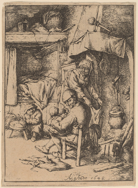 The Pater Familias by Adriaen van Ostade (Dutch, 1610 - 1685), 16X12"(A3)Poster Print