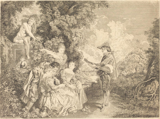 Lecon d'amour by Charles Dupuis after Antoine Watteau (French, 1685 - 1742), 16X12"(A3)Poster Print