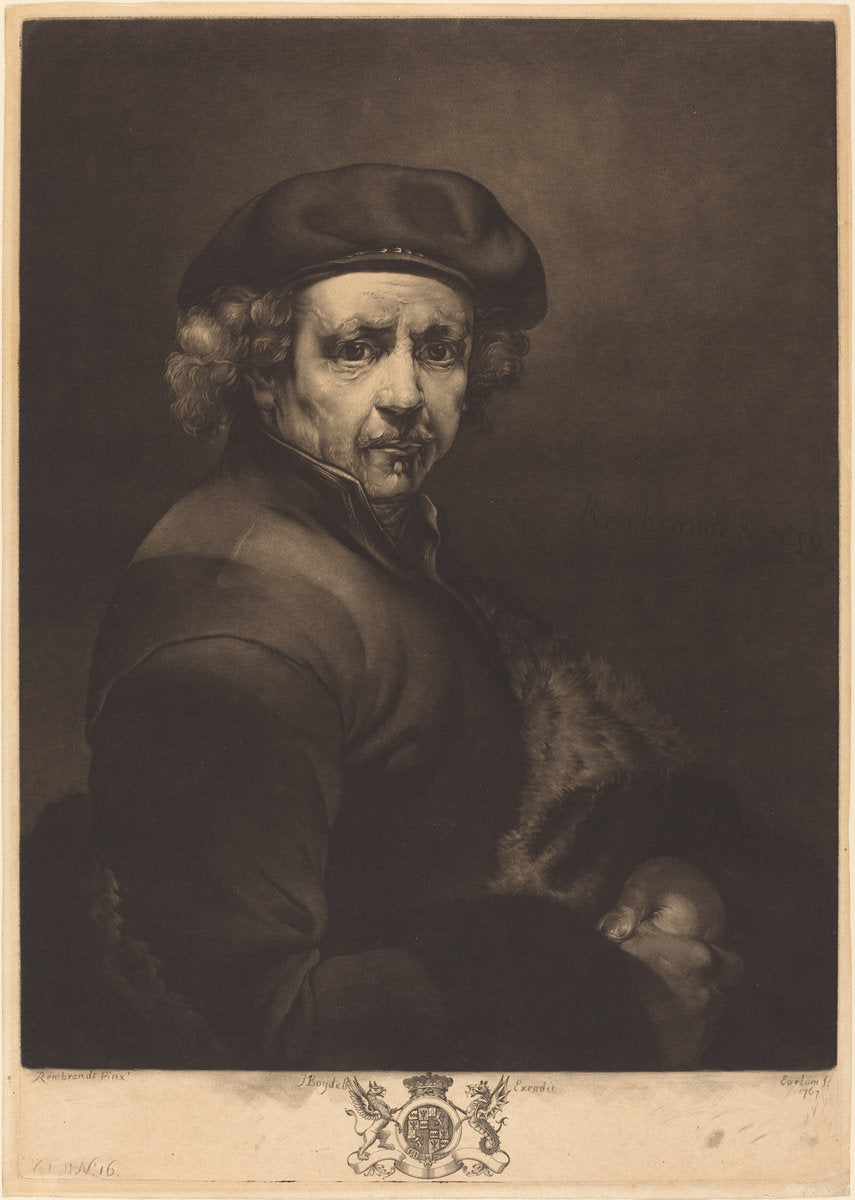 Rembrandt, Self-Portrait by Richard Earlom after Rembrandt van Rijn (British, 1743 - 1822), 16X12"(A3)Poster Print