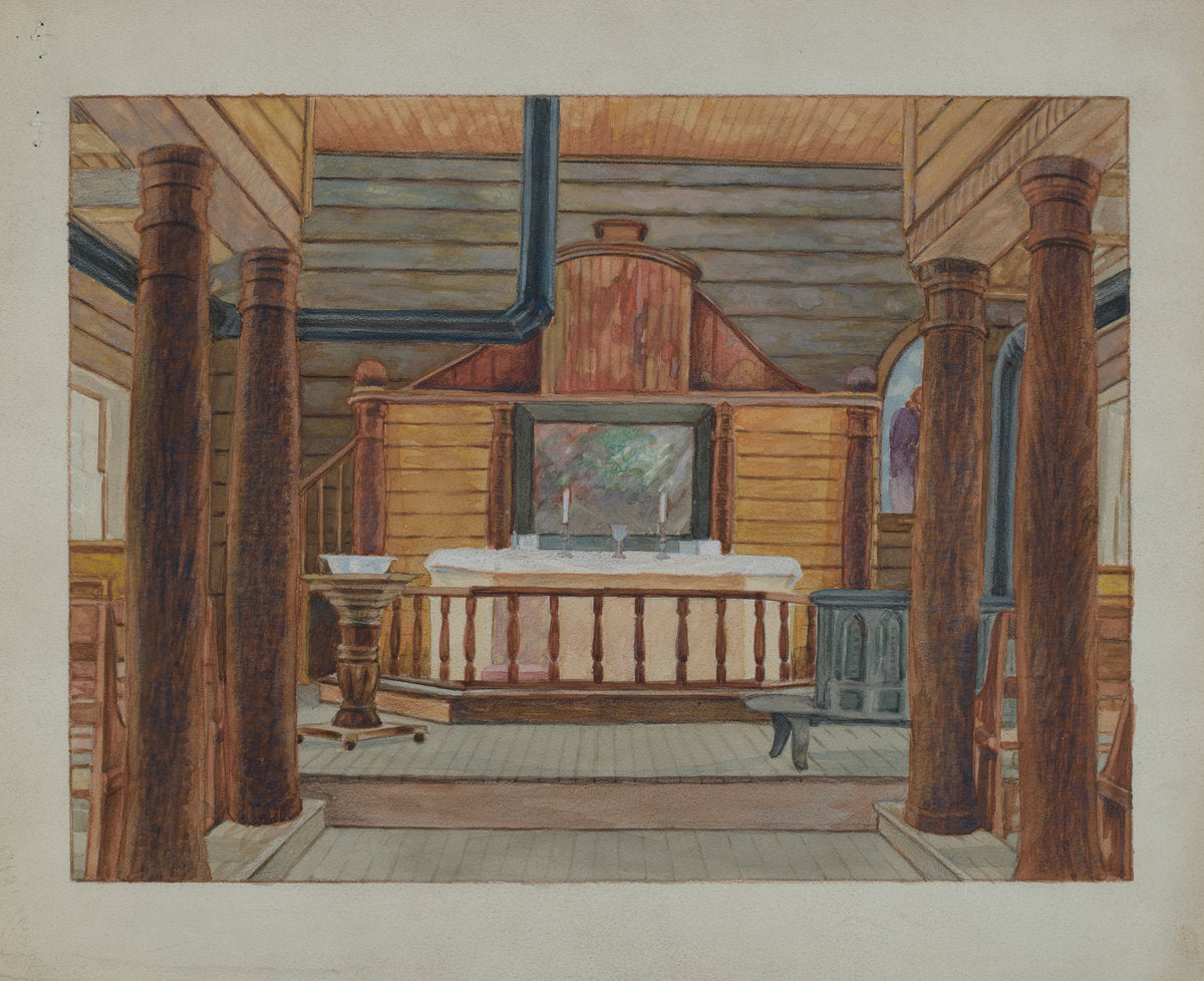 Muskego Church by Bertrand E. Old (American, active c. 1935), 16X12"(A3)Poster Print