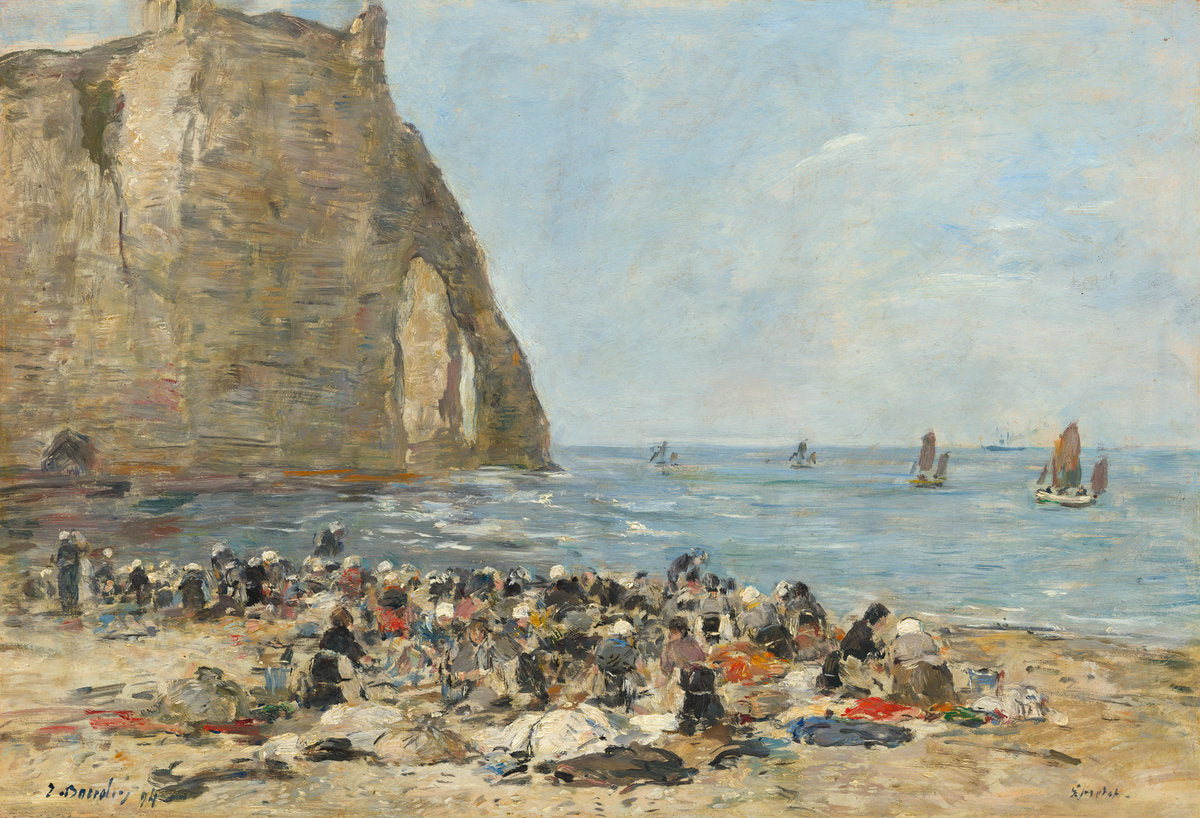 Washerwomen on the Beach of Etretat by Eugène Boudin (French, 1824 - 1898), 16X12"(A3)Poster Print