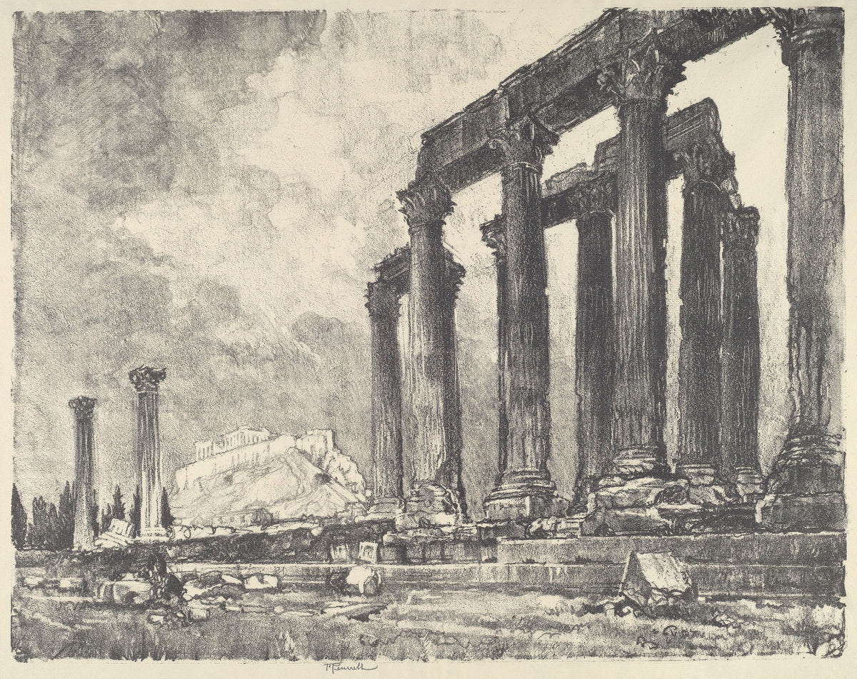 The Acropolis from the Temple of Jupiter, Athens by Joseph Pennell (American, 1857 - 1926), 16X12"(A3)Poster Print