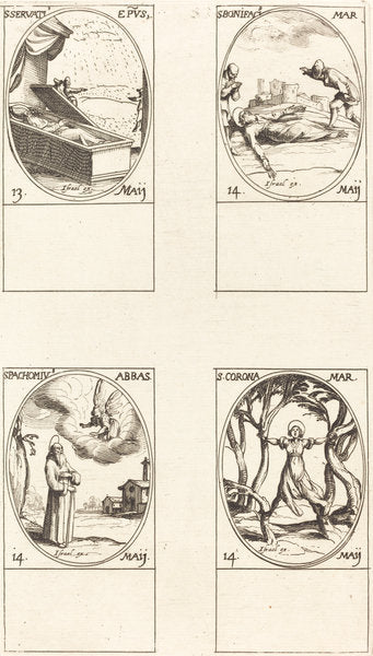 St. Servatius; St. Boniface; St. Pachomius; St. Corona by Jacques Callot (French, 1592 - 1635), 16X12"(A3)Poster Print