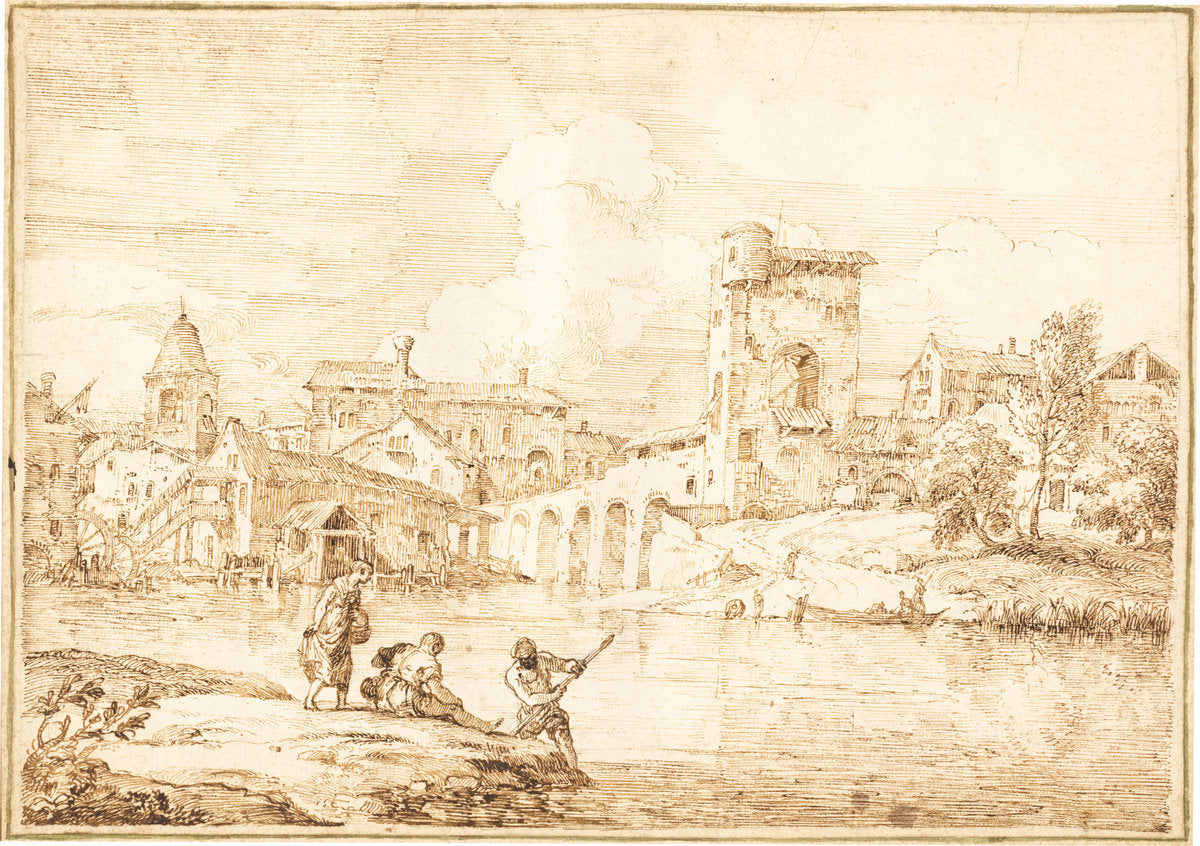 A Fortified Village along a River by Marco Ricci (Venetian, 1676 - 1729), 16X12"(A3)Poster Print