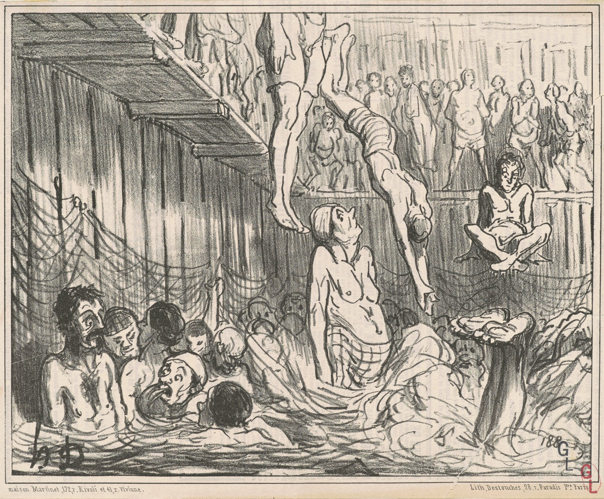 Les bains a quatre sous by Honoré Daumier (French, 1808 - 1879), 16X12"(A3)Poster Print