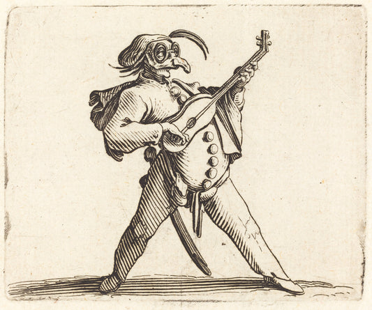 The Masked Comedian Playing a Guitar by Jacques Callot (French, 1592 - 1635), 16X12"(A3)Poster Print