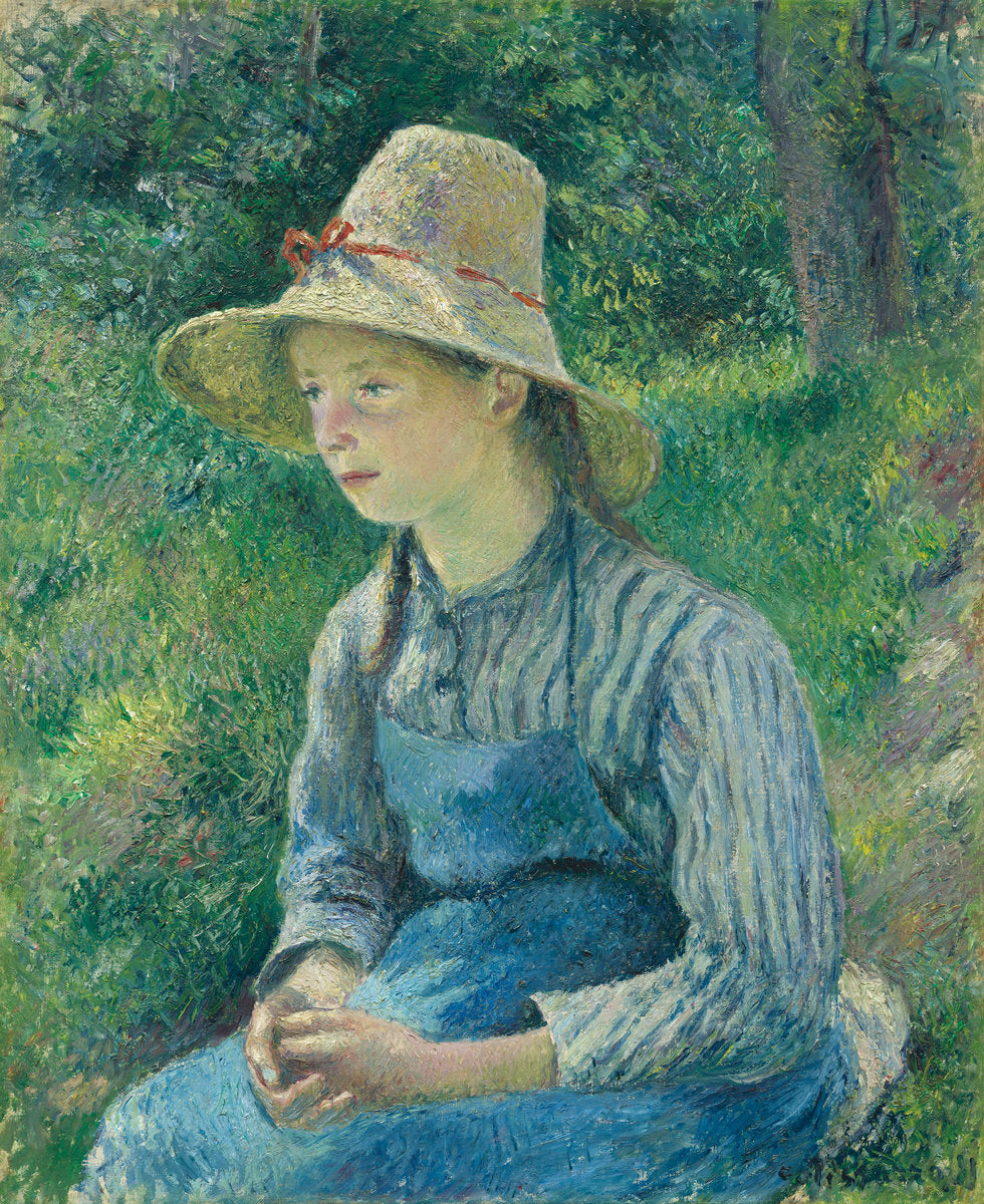 Peasant Girl with a Straw Hat by Camille Pissarro (French, 1830 - 1903), 16X12"(A3)Poster Print