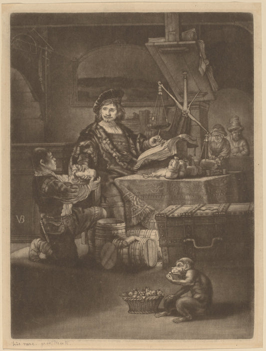 Jan Uytenbogaert by Jan van der Bruggen after Rembrandt van Rijn (Flemish, born 1649), 16X12"(A3)Poster Print