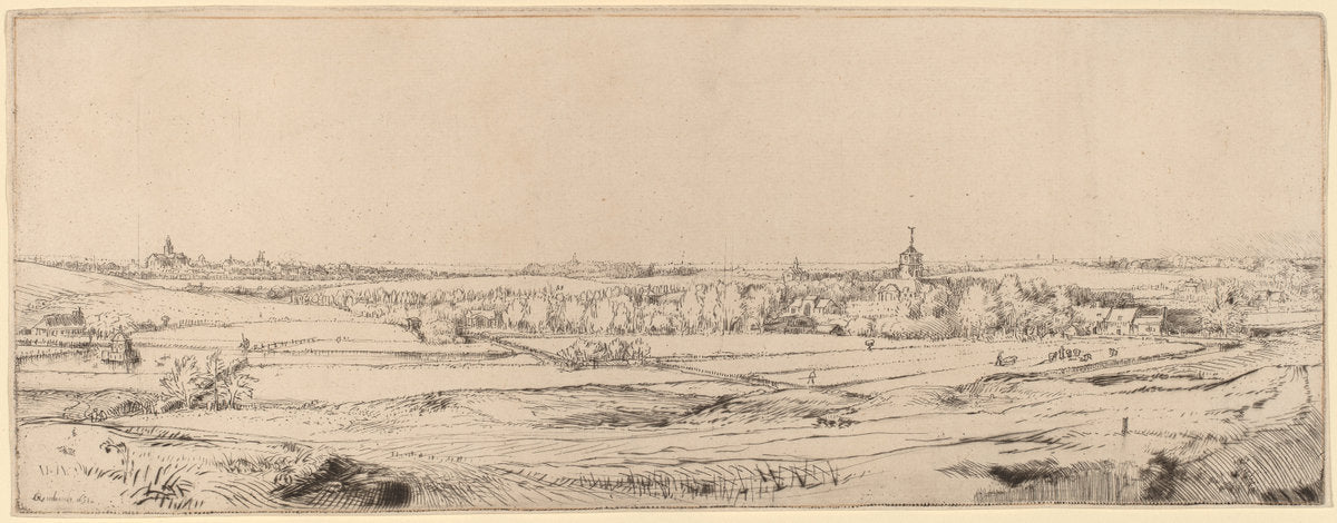 Landscape with a View toward Haarlem (The Goldweigher's Field) by Rembrandt van Rijn (Dutch, 1606 - 1669), 16X12"(A3)Poster Print