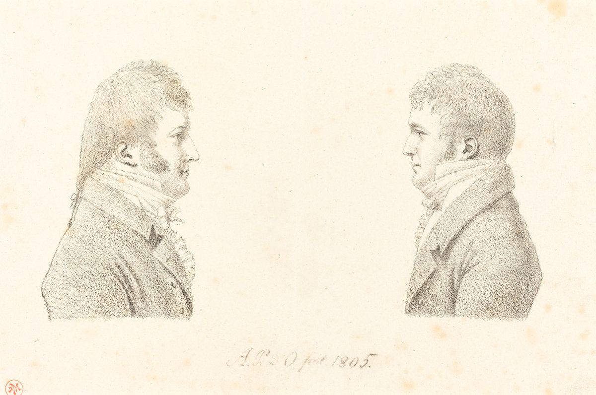 Self-Portrait and the Artist's Brother by Antoine Marie Philippe Louis d' Orléans, duc de Montpensier (French, 1775 - 1807), 16X12"(A3)Poster Print