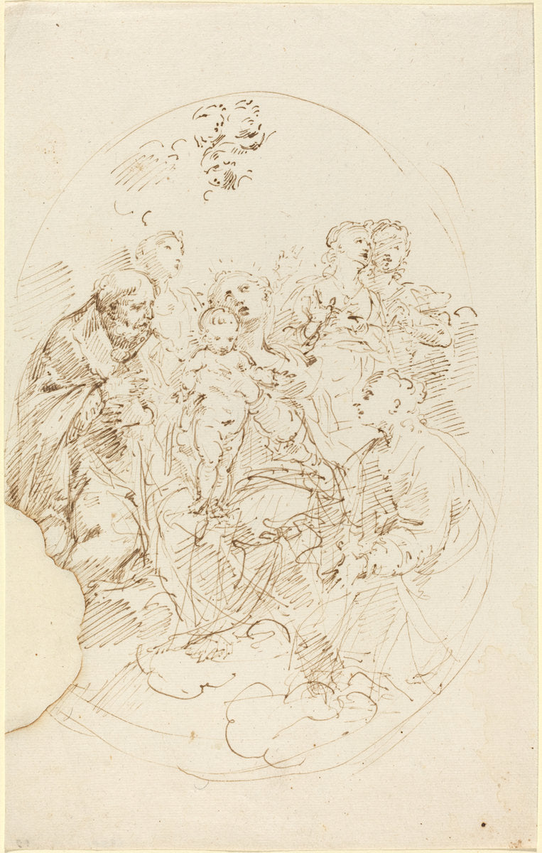 Virgin and Child with Five Saints by Attributed to Donato Creti (Bolognese, 1671 - 1749), 16X12"(A3)Poster Print