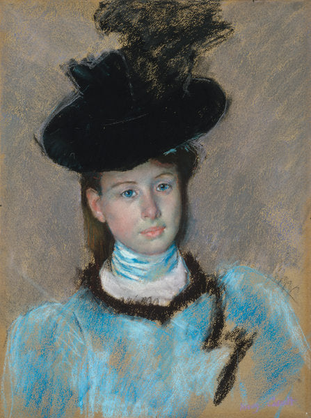 The Black Hat by Mary Cassatt (American, 1844 - 1926), 16X12"(A3)Poster Print