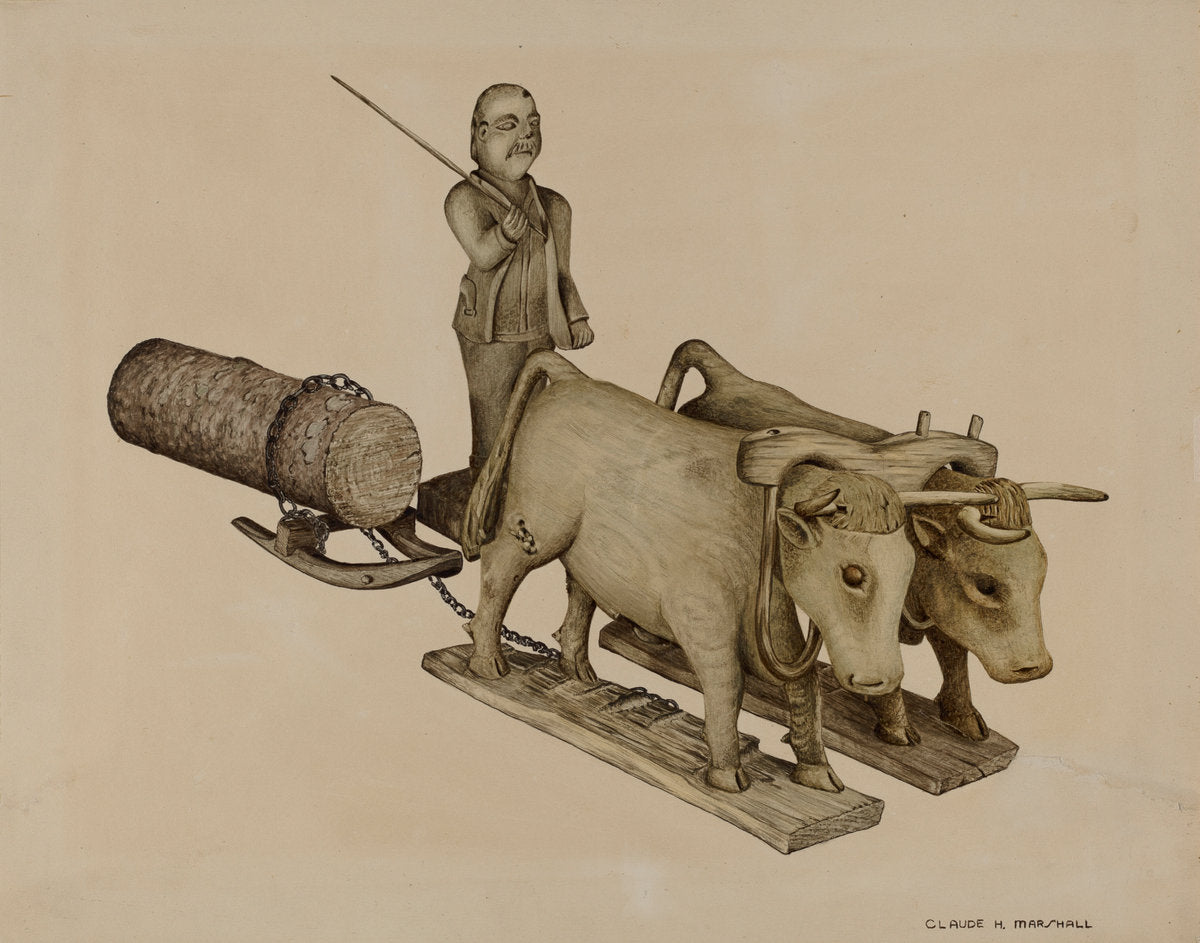 Log-Hauling by Claude Marshall (American, active c. 1935), 16X12"(A3)Poster Print