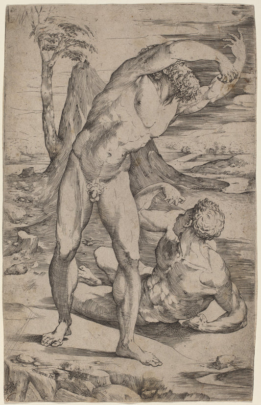 Two Male Nudes Gesturing in a Landscape by Domenico Beccafumi (Italian, c. 1485 - 1551), 16X12"(A3)Poster Print