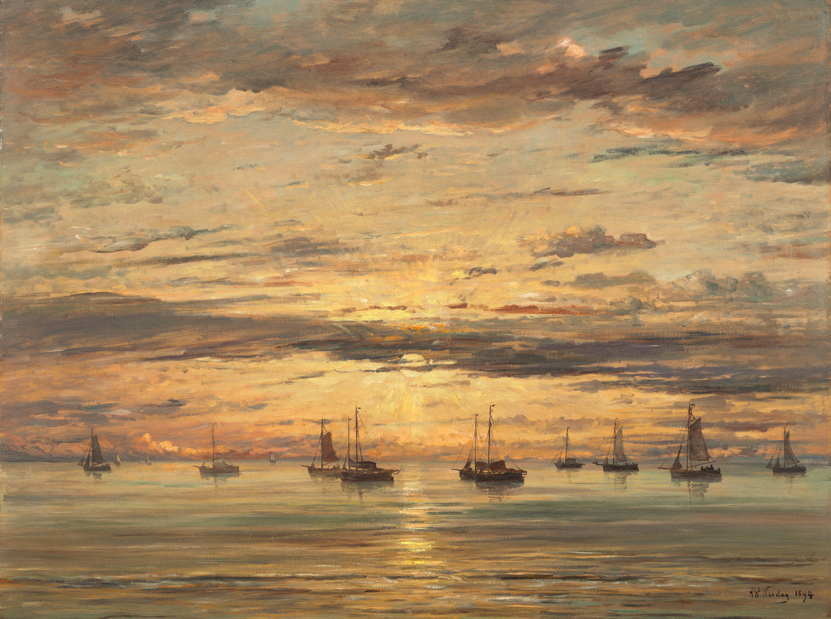 Sunset at Scheveningen:  A Fleet of Fishing Vessels at Anchor by Hendrik Willem Mesdag (Dutch, 1831 - 1915), 16X12"(A3)Poster Print