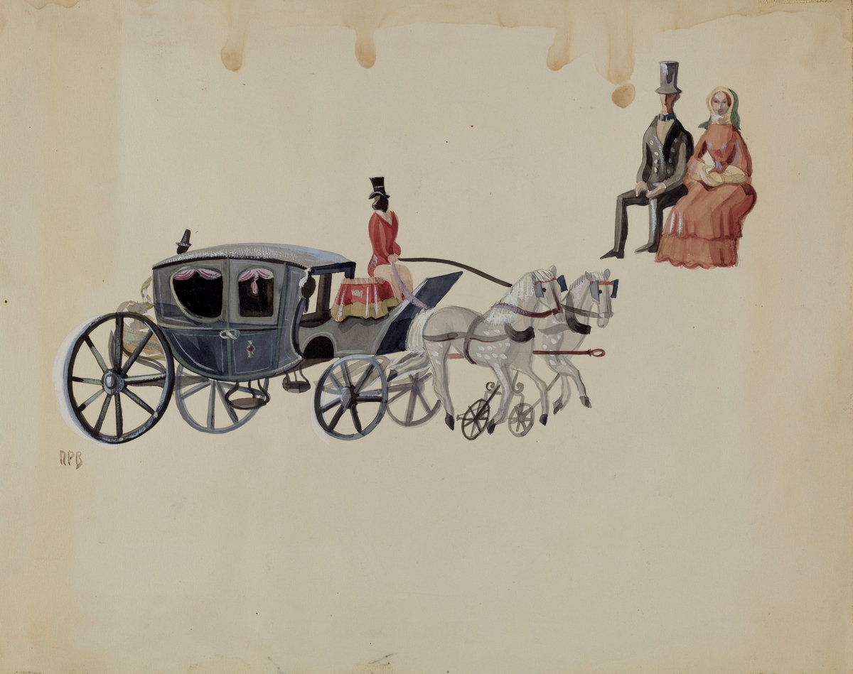 Toy Coach and Two Horses by Raoul Du Bois (American, active c. 1935), 16X12"(A3)Poster Print
