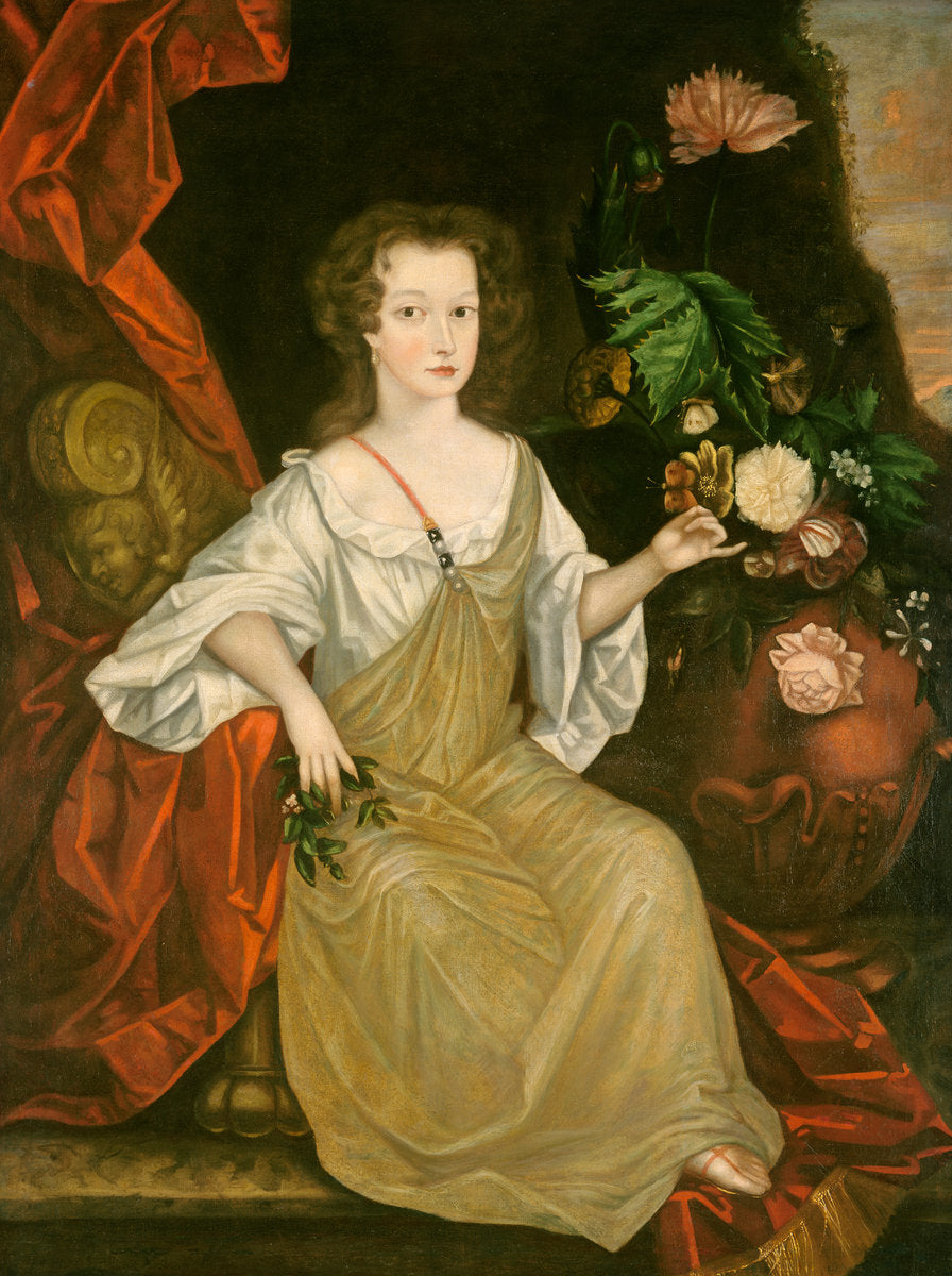 c. 1710 by American 18th Century (Young Woman with a Butterfly), 16X12"(A3)Poster Print