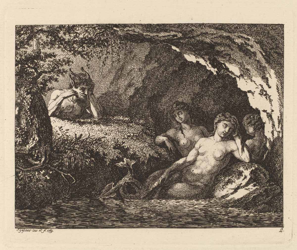 Three Sleeping Sprites with a Satyr by Salomon Gessner (Swiss, 1730 - 1788), 16X12"(A3)Poster Print