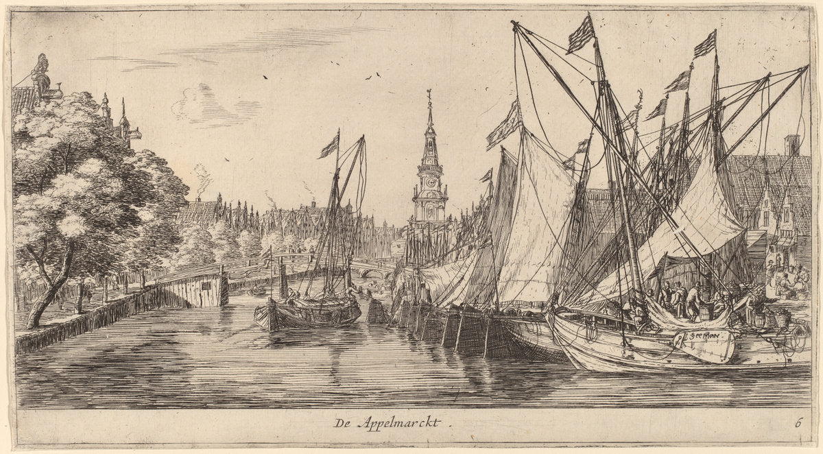 Appelmarkt (De Appelmarckt) by Reinier Nooms, called Zeeman (Dutch, 1623 or 1624 - 1664), 16X12"(A3)Poster Print