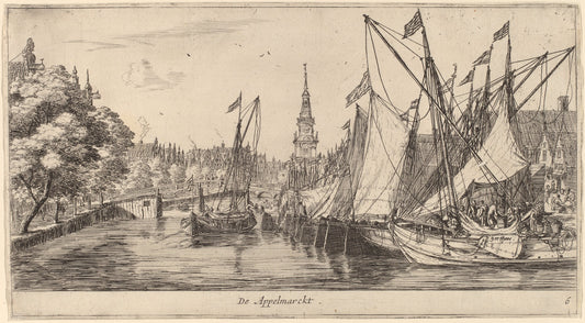 Appelmarkt (De Appelmarckt) by Reinier Nooms, called Zeeman (Dutch, 1623 or 1624 - 1664), 16X12"(A3)Poster Print